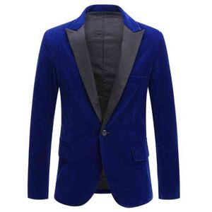 Invierno estilo británico Retro terciopelo Blazer de un solo pecho moda mejor hombre banquete de boda chaqueta Casual L220702