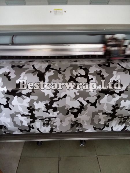 Winter Snow Camo Vinyl Wraps Black White Gris avec un véhicule sans air autocollants autocollants hiver