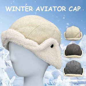 Wintermuts Unisex Visgraatpatroon Dikker Warme Russische Hoed Sherpa Gevoerde Trapper Met Oorklep 240111