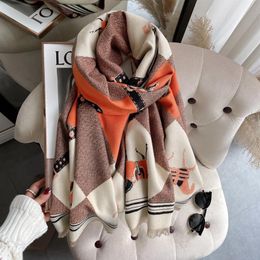 Sciarpa invernale in cashmere per donna Design Calda coperta di pashmina Sciarpe per cavalli Scialle femminile Avvolge Foulard spesso Bufanda 180 65CM222B