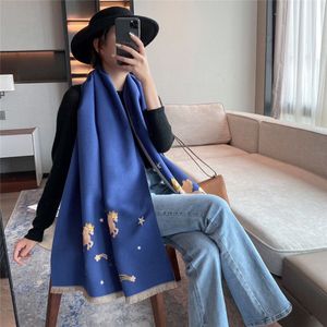 Bufanda de Cachemira de Invierno para mujer, chales y chales Pashmina con estampado de caballos, Bufanda gruesa y cálida para mujer, estolas, manta Hijab 180 65cm212R