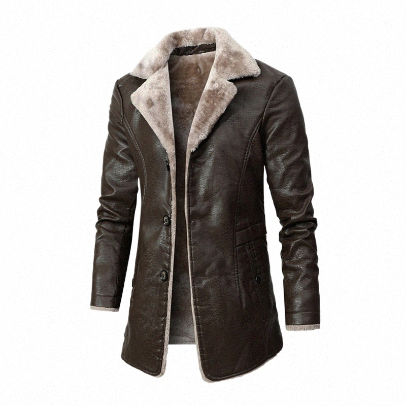 Vinter Casual Fleece Warm Fi Motorcykelskinnjacka Män Pu Jackets Male Slim Fit Leather Coats Mens Mid-LG Clothing N3J8#