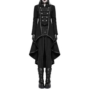 Winter Casual Gothic Plus Size Party Warm Women Long Trench Coats Black Slim Plade Pleated Autumn Female Goth Overjassen 201102