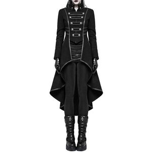 Winter Casual Gothic Plus Size Party Warm Dames Lange Trench Coats Black Slim Plain Plooiende Herfst Vrouwelijke Goth Overjassen 201031