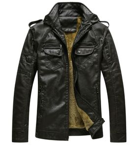 Winter Casual Motor Distressed Lederen Jassen Effen Kleur Jas Mannen Herfst Vintage Uitloper Faux Lederen Fleece Jas M 4XL