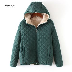 Winter Casual Korte Katoenen Jassen Vrouwen Hooded Diamanten PARTERN Kunstmatige Fleece Binnen Uitgaande Femme Slanke Overjas 210430