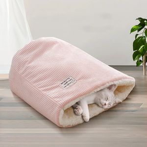 Winter Kat Bed Mand Pluche Warm Puppy Kennel Nest Middelgrote Kleine Honden Dikker Slaapzak Zacht Comfortabel Huisdier Kitten grot Huis 240226