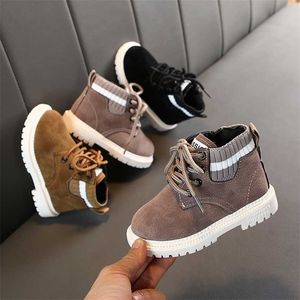 Enfants d'hiver Casual Shoes Casual Automne Martin Bottes Boys Fashion Cuir Soft Soft Slip Girls 21-30 Sport Running 211227