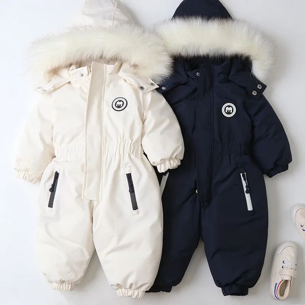 Ropa de invierno para niños, mameluco grueso de manga larga, mono con capucha para bebés y niñas, traje de esquí de una pieza para niños, abrigo cálido para exteriores 231226