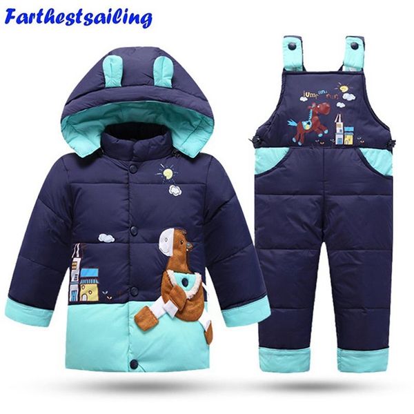 Conjuntos de ropa para niños de invierno Baby Girl Down Jacket Traje de esquí grueso Boy's Outdoor Kids Abrigos Chaquetas + Pantalones / Mono 211224