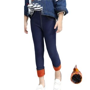 Hiver enfants imitation jeans pantalons filles leggings extensibles plus velours épais leggings sauvages filles pantalons longs 210303