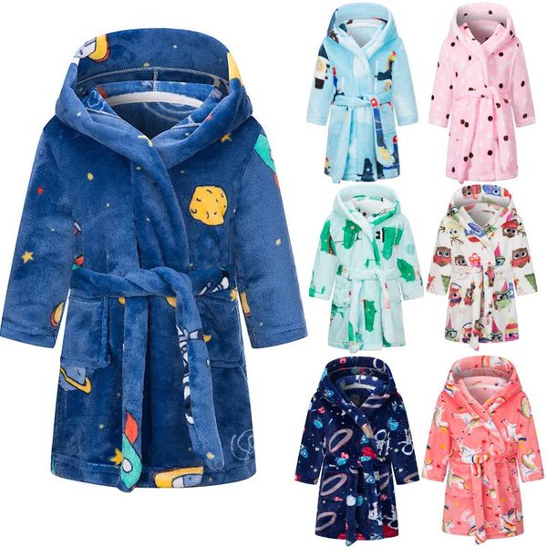 Robe d'hiver pour enfants, Robe chaude pour enfants, flanelle, serviette à capuche, peignoir pour garçons et filles, Robe de nuit, 240228