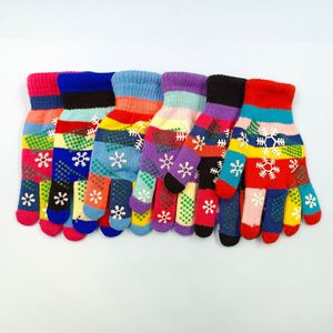 Guantes de invierno para niños de doble capa, cálidos y resistentes al frío, pegamento de copo de nieve de seis colores, escritura para estudiantes, guantes de lana de punto al por mayor AC