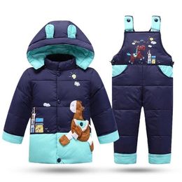 Winter Children's Snowsuit Boy Clothing Set Kids Down Jacket Overalls voor Meisje Baby Warm Park Hooded Jas + Pant Infant Overjas LJ201017