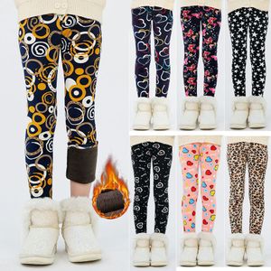 Winter Children Thick Warm Printed Leggings Sweet Girls Casual Tights Thicken Velvet Dot Leopard Pants Flowers Trousers Clothing