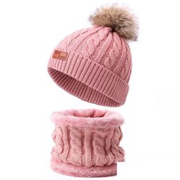 Chapeaux d'hiver pour enfants bonnet tricoté et foulards en soie foulard livraison directe Dhfu1