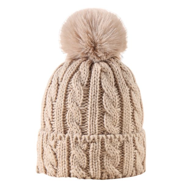 Bonnet épais d'hiver pour femmes, chapeau en boule de fourrure Pom, tricot torsadé lourd, garde au chaud, kaki, noir, blanc