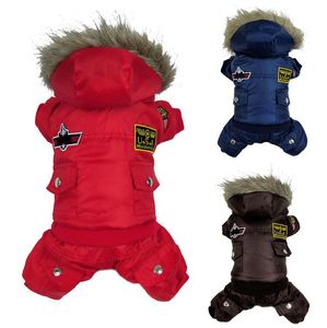 Winterjas voor Kleine Medium Hond Dog Apparel Jumpsuit Snowsuit Hooded USA Air-Force PET Trench Coats 3 Kleur Groothandel Brown XL A194