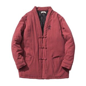 Manteau d'hiver hommes texte broderie épaissir vêtements rembourrés de coton style chinois kimono point ouvert veste d'extérieur 210601