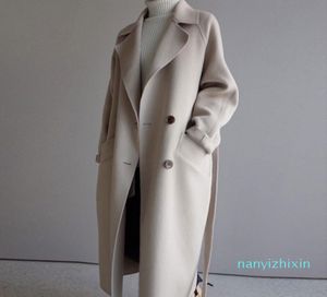 Winterjas vrouwen combineren brede reversriem pocket wollen mengsel jas oversized lange geul outport wol dames7167570