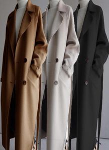 Winterjas vrouwen brede reversgordel pocket wollen mengsel jas oversized lange geul outparden wol dames1921115