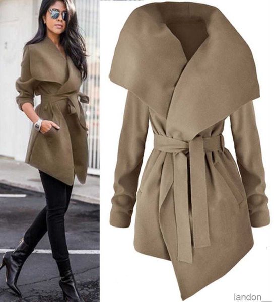 Manteau d'hiver femmes veste en laine manteaux avec ceinture Camel F0275 grand col S4099279