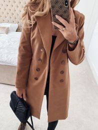 Hiver laine manteaux et vestes femmes Double boutonnage Long manteau coréen élégant Vintage femme grande taille chaud noir Blazer