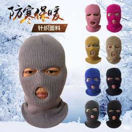 Couverture chaude et froide d'hiver à trois trous, chapeau masqué noir, couvre-chef tricoté pour hommes, masque facial avec yeux et bouche exposés 258991