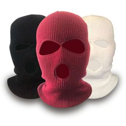 Couverture chaude et froide d'hiver à trois trous, chapeau masqué noir, couvre-chef tricoté pour hommes, masque facial avec yeux et bouche exposés 662819