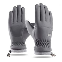 Gants de ski anti-froid d'hiver pour hommes Sports imperméables en plein air Cyclisme Moto Écran tactile Polaire Antidérapant Chaud Doux Fluff 231225