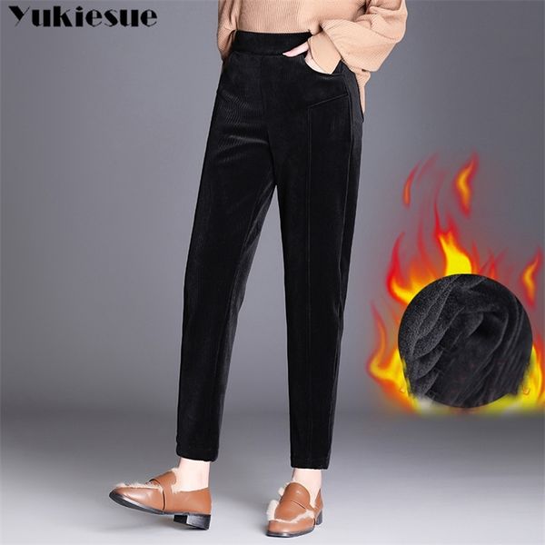 Pantalones de pana de invierno para mujer, pantalones largos informales holgados y gruesos para mujer, prendas de vestir, Harem de cintura alta 210608