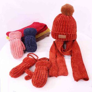 Hiver coton chapeau écharpe gants ensemble pour fille garçon enfants dessin animé bonnet en tricot enfants chaud épais garçons bonnets 3 pièces/ensemble