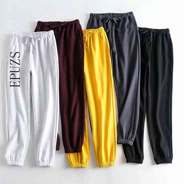 Pantalones de chándal de algodón de invierno para mujer, pantalones bombachos negros informales de sudor, pantalones de cintura alta elásticos para mujer 210521