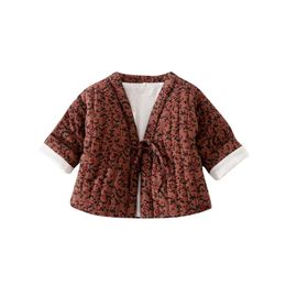 Veste en tissu matelassé courte à lacets pastorale imprimée en coton d'hiver pour filles vêtements d'hiver pour bébés 210515