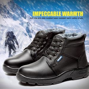 Chaussures de travail de sécurité en coton d'hiver Bottes pour hommes Taille 3546 Cuir de vache Chaussures décontractées anti-crevaison Homme Bottines chaudes Indestructibles 210315