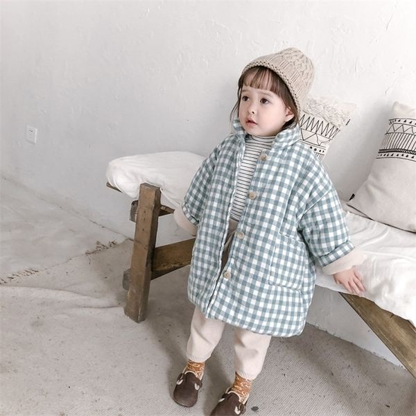 Hiver filles mignonnes chaud épaissir manteaux à carreaux matelassés garçons col montant vestes en polaire à simple boutonnage vêtements d'extérieur LJ201017