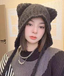 Winter Leuke Vrouwen Teddybeer Beanie Hoeden Hiphop Zoete Beer Oren Gehoorbescherming Warm Gebreide Mutsen Met Touw 16 kleuren M191L