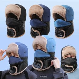 Gorro de mezclilla de invierno para ciclismo al aire libre para hombres, protección contra el viento y el cuello, gorro cálido, pelo de conejo de imitación, gorro Lei Feng grueso y moderno 231015