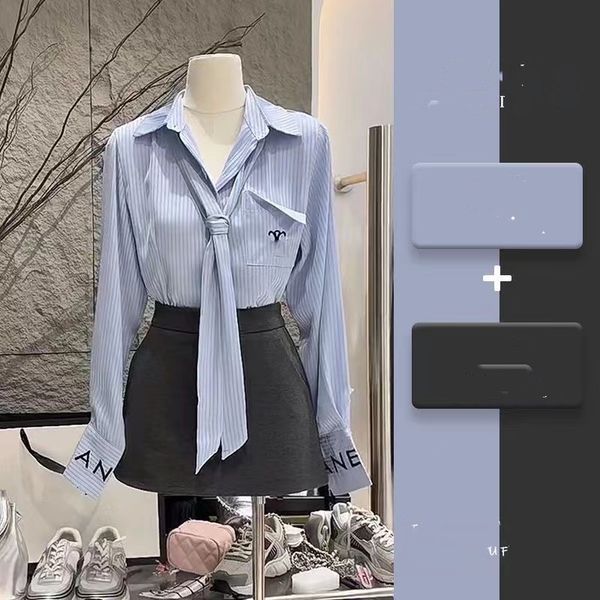 Blusas y blusas de mujer Primavera Otoño Blusas de diseñador para mujer Adornos alfabéticos Hebilla Camisas casuales de manga larga para mujer trajes elegantes