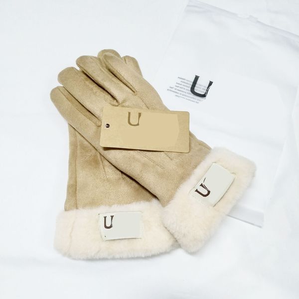 Gants de designer d'hiver en cuir de luxe cinq doigts gants femmes court polaire épaissi gant vintage tendance solide simple gants de protection pour hommes