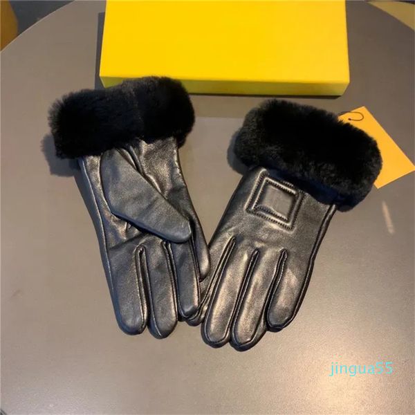 Guantes de cuero de diseñador de invierno para mujer Moda Cony Hair Manoplas para mujer Pantalla táctil Guante para hombre Manoplas cálidas