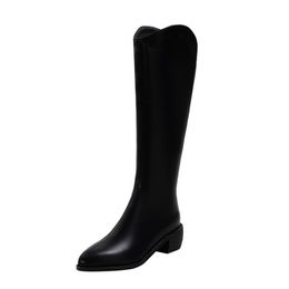 Zapatos de diseñador de invierno, botas altas para mujer, zapatos de tacón alto con punta, botas altas de cuero genuino Natural de vaca, montaje para mujer, marca WARORWAR YGN020-997-1