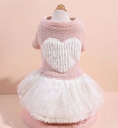 Winter Dog Cat Dress Tutu Big Heart Design Pet Puppy Autumn/Winter Clothing Outfit Apparel 240429