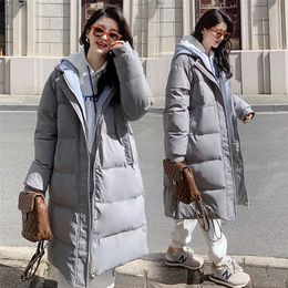 Winter Down Cotton Jacket Dames Fake Twee Jas Young Girl Fashion Long Parka S vrouwelijke chique warmte S 211216