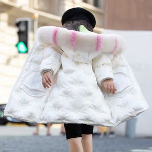 Veste d'hiver pour filles imperméable brillant chaud enfants véritable manteau de col de fourrure de raton laveur enfants vêtements épais Snowsuit TZ728 H0909