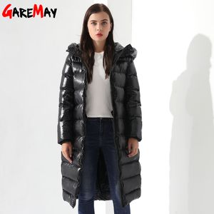 Winter Down Jacket for Women Doudoune Femme Lange Feather Hooded Jassen Parkas Zwart Uitloper Warme Jas Garemay 210428