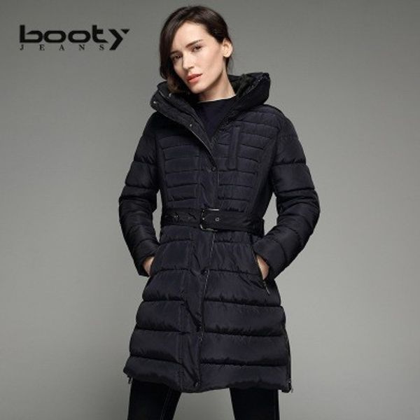 Doudoune d'hiver pour femmes chaude épaisse mince ceinture tunique 2018 décontracté vêtements à capuche coupe-vent noir Puffer veste rembourrée manteau S18101504