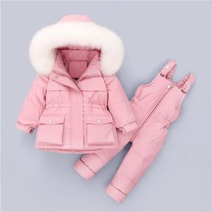 Winter Down Jacket Jumpsuit voor Baby Boy Girl Clothes Clothing Set 2pcs Overalls Kinderen Peuter Snowsuit Coat 1-4 jaar 211027
