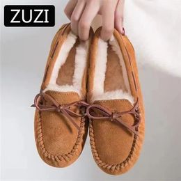 Winterjurk Zuzi Warm 100% vrouwen echte lederen platte casual loafers glijden op dames flats pluche schoenen mocassins dame 2 36's s s s s s s