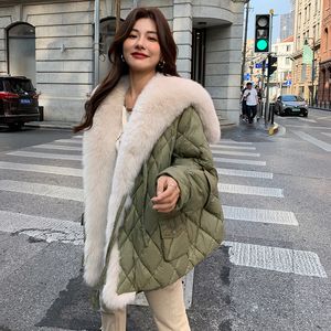 Chaqueta de plumón de pato de invierno para mujer, chaquetas Parka con cuello de piel para mujer, abrigos de piel de zorro Real, ropa de abrigo de talla grande larga